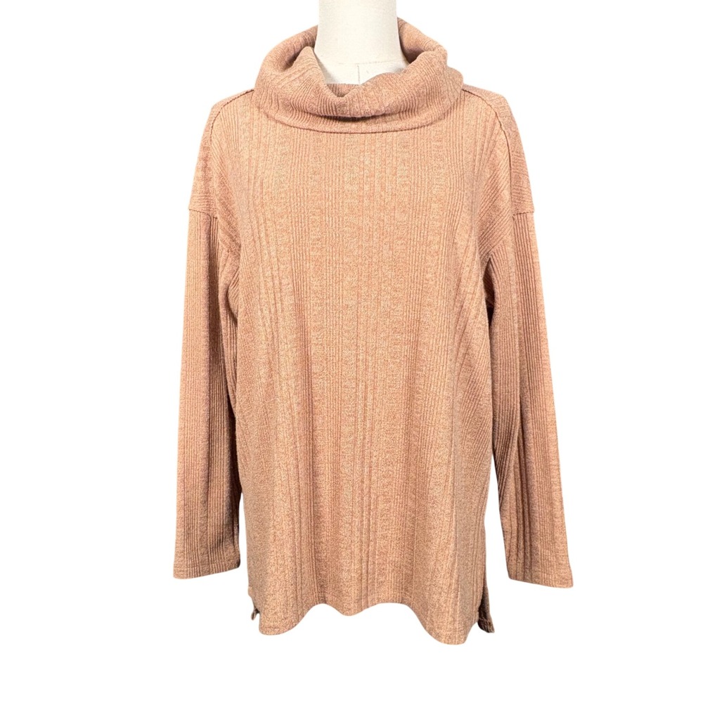 Lush Mocha Mousse Ribbed Cowl Neck Sweater Brown Tan Womens Small